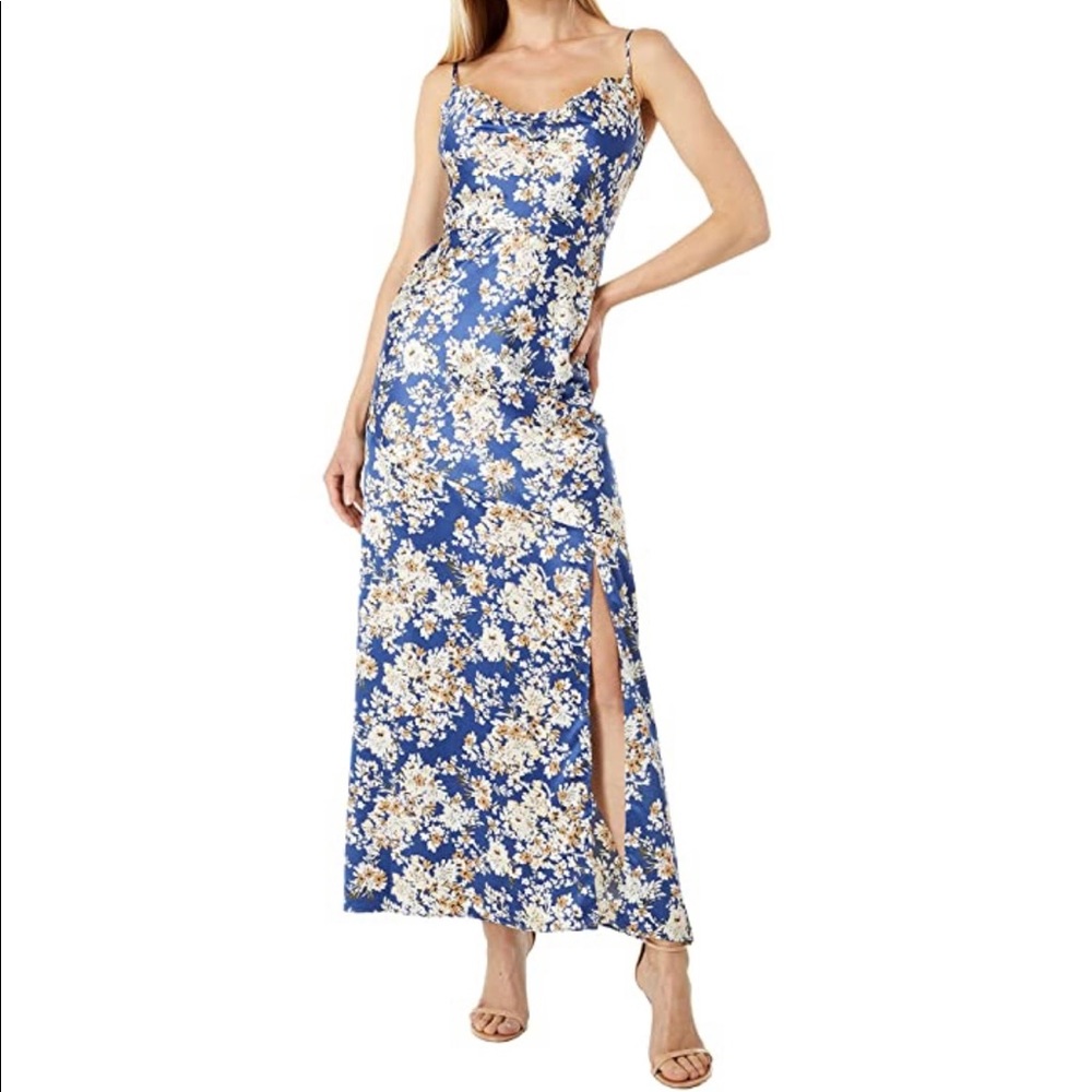 Sage floral silk cowl neck maxi